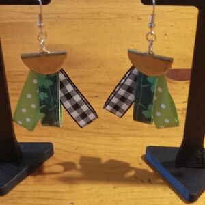 Green and Black Ribbon Earrings